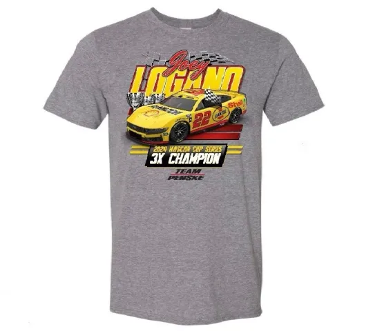 Checkered Flag Joey Logano NASCAR 2024 T-Shirt Gray