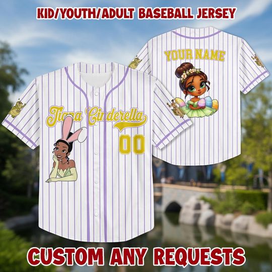 Discover Personalized Cartoon Princess Baseball Kid Adult Jersey, Tiana Shirt, Easter Gift