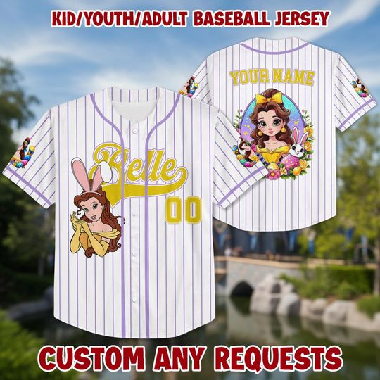 Discover Personalized Princess Belle Baseball Kid Adult Jersey, Easter Gift