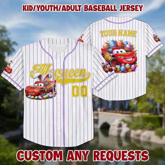 Discover Personalized Cartoon Car Character Baseball Kid Adult Jersey, Easter Gift