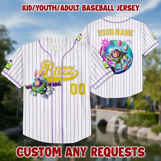 Discover Personalized Toy Buzz Cartoon Character Baseball Kid Adult Jersey, Easter Gift