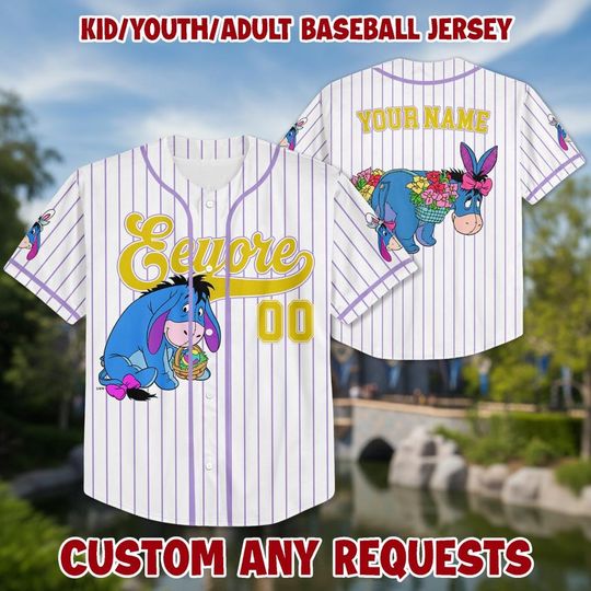 Discover Personalized Eeyore Baseball Kid Adult Jersey, Winnie the Pooh Shirt, Easter Gift