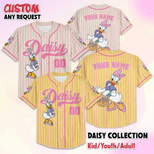 Discover Personalize Daisy Duck Easter Day Baseball Jersey, Disney Mickey and Friends Baseball Shirt, Matching Disney Trip Outfit, Birthday Gift