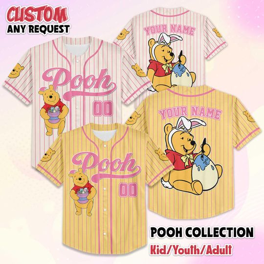 Discover Personalized Pooh Easter Day Baseball Jersey, Custom Disney Winnie the Pooh Jersey Shirt, Disney Baseball Jersey, Birthday Gift