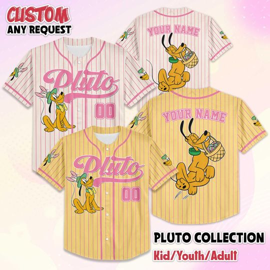 Discover Personalized Pluto Easter Day Baseball Jersey, Custom Pluto Jersey Shirt, Disney Pluto Baseball Shirt, Pluto Dog Shirt, Lover Gift