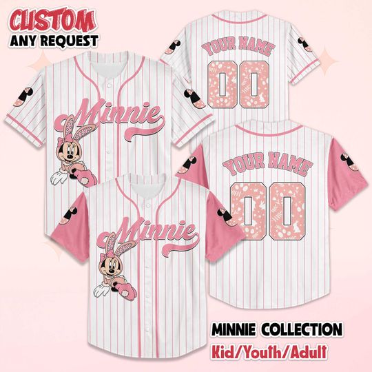 Discover Personalized Minnie Mouse Easter Baseball Jersey, Disney Minnie Mouse Jersey Shirt, Disneyland Baseball Team Outfit, Birthday Gift
