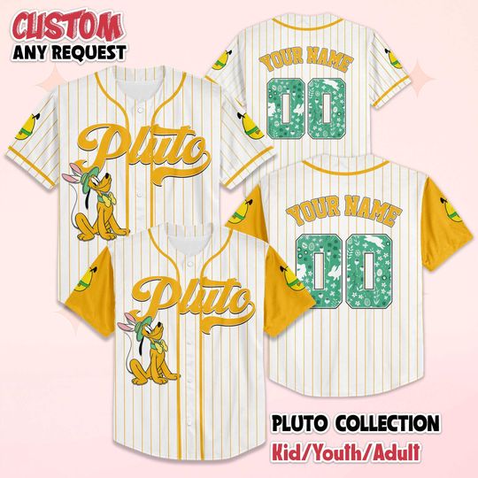 Discover Personalized Pluto Easter Baseball Jersey, Custom Disney Mickey and Friends Jersey Shirt, Disneyland Baseball Team Outfit, Birthday Gift