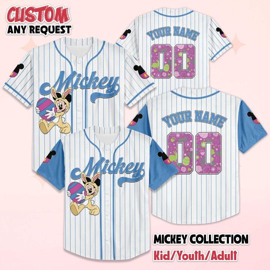Discover Personalized Mickey Mouse Easter Baseball Jersey, Custom Disney Mickey and Friends Shirt, Disneyland Baseball Team Outfit, Birthday Gift