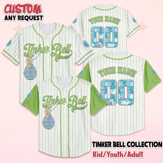 Custom Tinker Bell Easter Baseball Jersey, Disney Peter Pan Baseball Shirt, Matching Disney Trip Outfit, Birthday Gift
