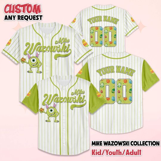 Discover Personalized Mike Wazowski Easter Baseball Jersey, Custom Disney Toy Story Jersey, Disneyland Baseball Team Outfit, Birthday Gift