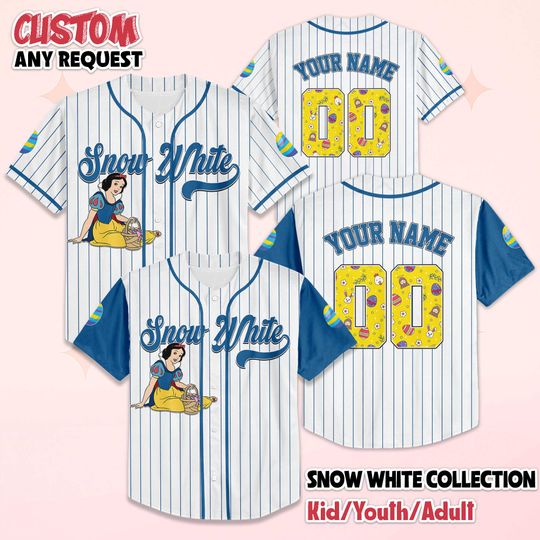 Discover Custom Snow White Easter Baseball Jersey, Personalized Princess Snow White Shirt, Matching Disney Trip Outfit, Birthday Gift