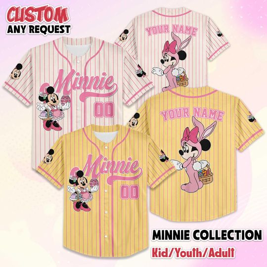 Discover Personalized Minnie Mouse Easter Day Baseball Jersey, Custom Disney Mickey and Friends Baseball Team Shirt