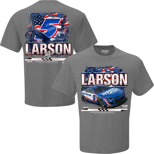 Kyle Larson 2026 HendrickCars Patriotic Eagle Car Double Sided T-Shirt Gray
