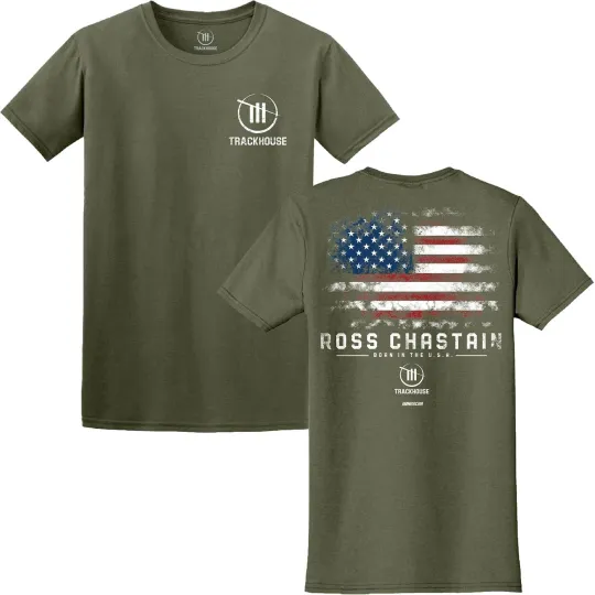 Ross Chastain 2026 Military Green Born in the USA Double Sided T-Shirt