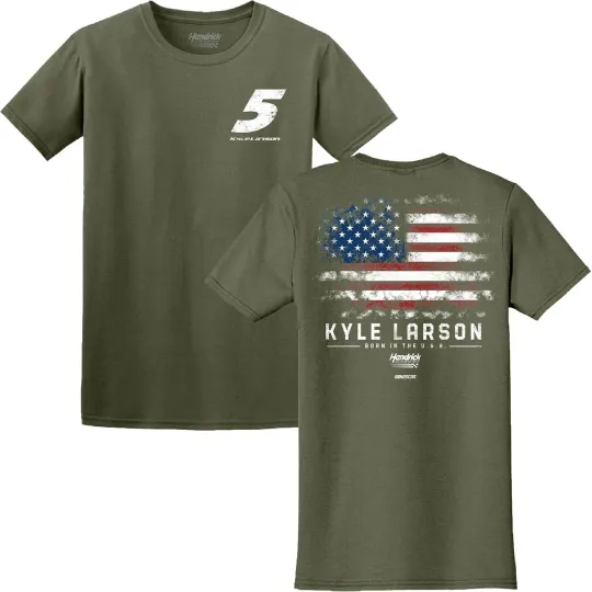 Kyle Larson 2026 Military Green #5 Born in the USA Double Sided T-Shirt