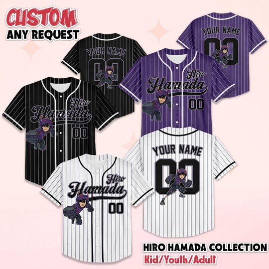 Personalized Hiro Hamada Baseball Jersey, Custom Disney Big Hero 6 Shirt, Baseball Team Outfit, Birthday Gift