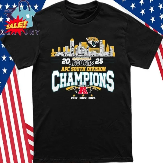 Discover Jacksonville Jaguars 2025 AFC South Division Champions Skyline T-Shirt