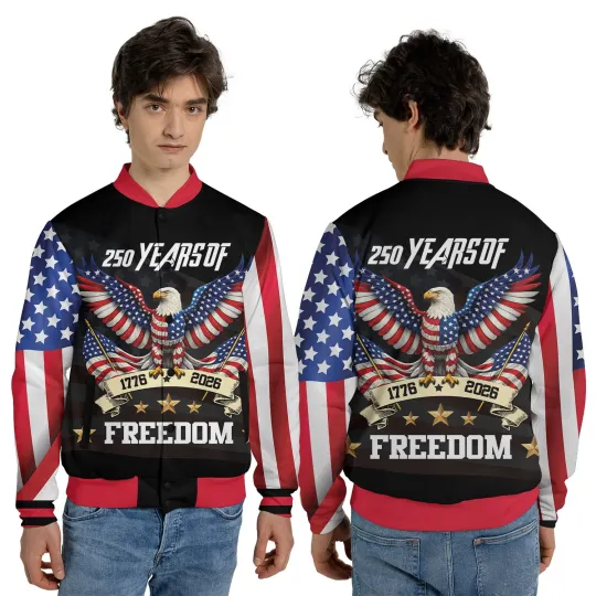 Discover 250 Years of Freedom 4th of July Patriotic Eagle American Flag Baseball Jacket