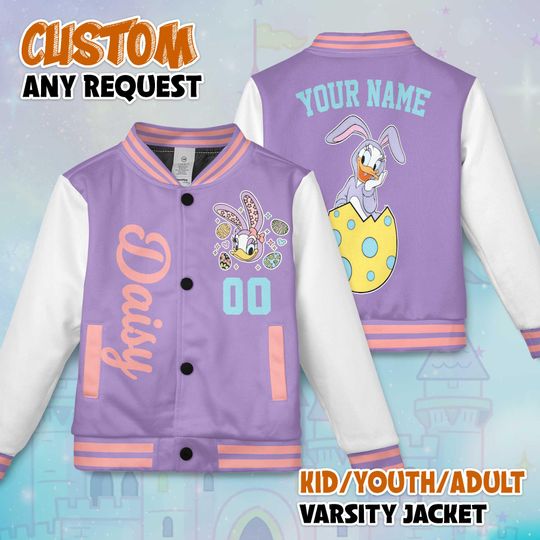 Discover Custom Daisys Easter Day Varsity Jacket, Disney Mickey and Friends Baseball Jacket, Kids Youth Adult Varsity Jacket