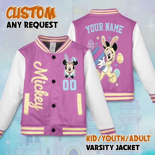 Discover Custom Mickeys Easter Day Varsity Jacket, Disney Mickey Mouse Varsity Baseball Jacket, Kids Youth Adult Varsity Jacket