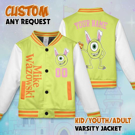 Discover Custom Mike Wazowski Easter Day Varsity Jacket, Disney Monsters Inc.Varsity Jacket, Kids Youth Adult Varsity Jacket