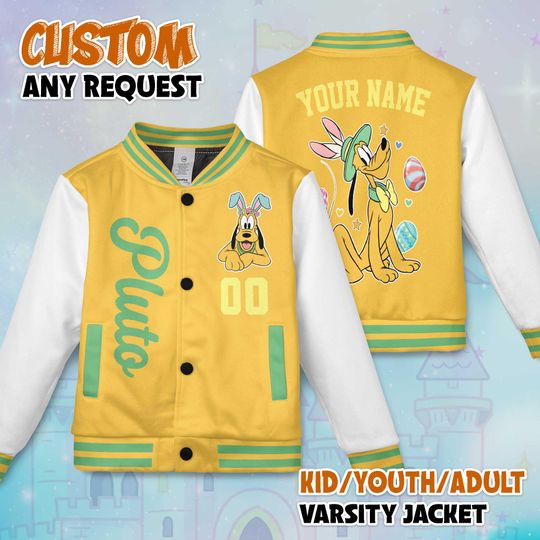 Discover Personalized Plutos Easter Day Varsity Jacket, Disney Mickey Mouse Baseball Jacket, Pluto Dog Kids Youth Adult Varsity Jacket