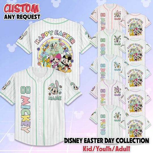 Discover Personalized Disney Easter Day Baseball Jersey, Custom Disney Mickey and Friends Shirt, Disney Baseball Team Outfit, Birthday Gift