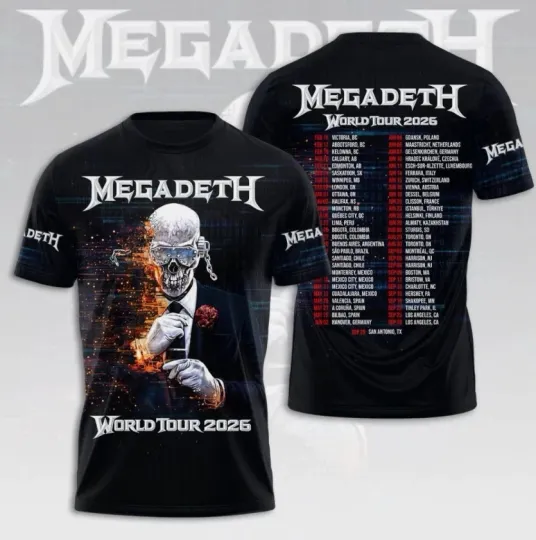Discover Megadeth 2026 World Tour Black S to 5XL Concert 3D Shirt