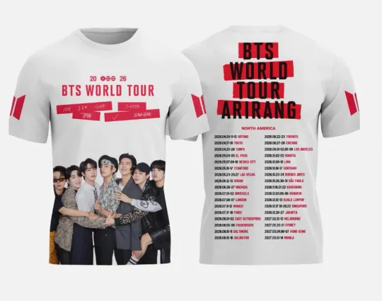 All-Over Print BTS Tour 2026 3D T-Shirt Kpop Concert Graphic Unisex Sizes