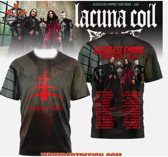 Discover Lacuna Coil Sleepless Empire Tour 2026 USA 3D T-Shirt