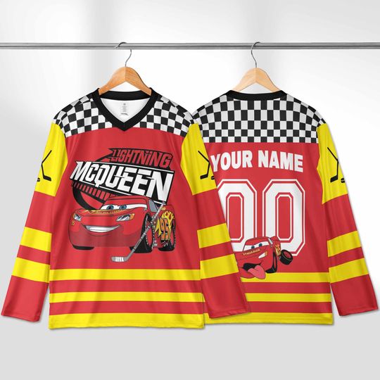 Personalized Lightning McQueen Hockey Jersey, Custom Disney Cars Jersey, Hockey Fan Lover Gift, Hockey Team Outfit