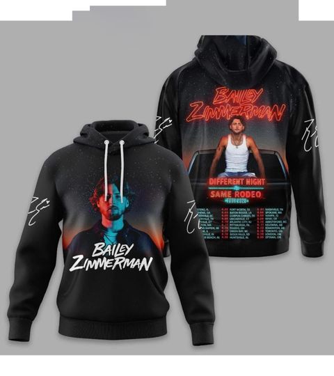 Bailey Zimmerman Different Night Same Rodeo Tour 2026 Hoodie 3D