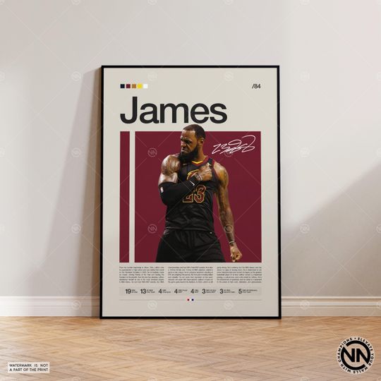 Lebron James Poster, Cleveland Cavaliers, NBA Poster, Sports Poster, Mid Century Modern, NBA Fans, Basketball Gift, Sports Bedroom Posters