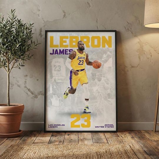LeBron James Lakers Poster, NBA Basketball Wall Art, King James Sports Print Decor