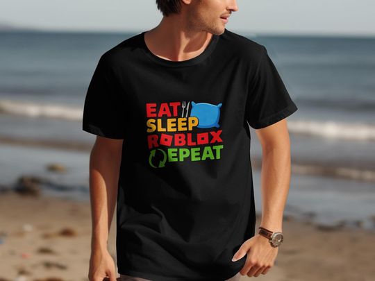 Discover Eat Sleep Roblox Repeat T-Shirt: Gamer Graphic Tee, Roblox Lover Gift