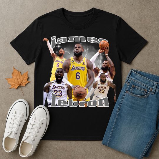 Discover Basketball Legend LeBron James Collage T-Shirt, Retro NBA Player Montage, Basketball Fan Tee