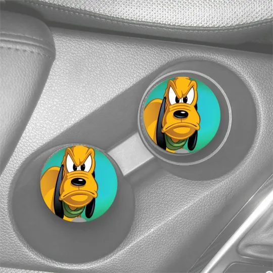 Discover PLUTO - MAD FACE - FUNNY CARTOON CUSTOM CAR COASTER SET 2 RUBBER DRINK HOLDER