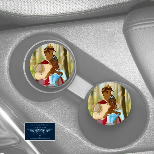 PRINCESS & THE FROG TIANA NAVEEN CUSTOM SANDSTONE CAR COASTER 2pc SET - ABSORBS