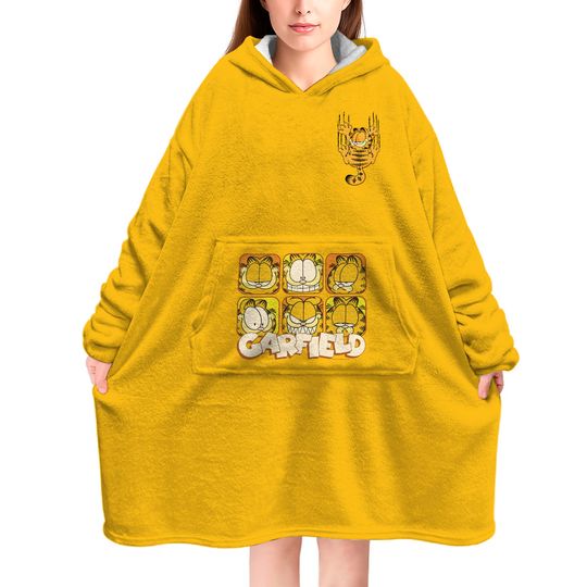 Garfield Cat Hooded Blanket, Garfield Snug Oversized Wearable Hoodie Blanket, Hoodie 3D, Holiday/Festival Hooded Blanket