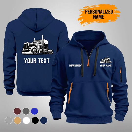 Personalized Name Semi Truck Quarter Zip Hoodie