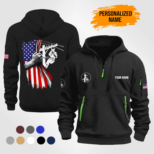 Personalized Name PROUD LINEMAN Quarter Zip Hoodie