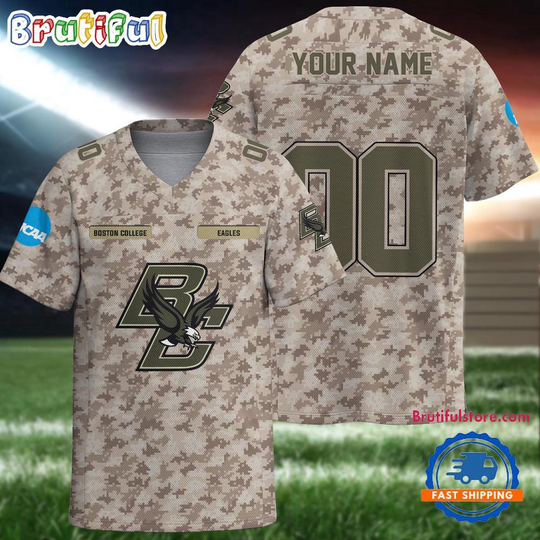 Discover NCAA Boston College Eagles Camo Veterans Personalized Football Jersey