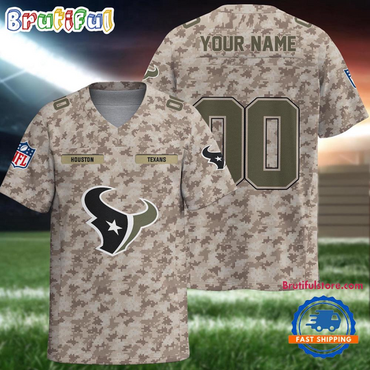 Discover football Houston Texans Camo Veterans Personalized Football Jersey