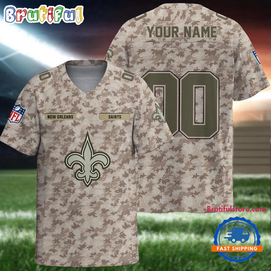 football New Orleans Saints Camo Veterans Personalized Football Jersey