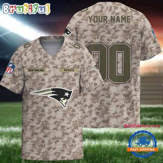football New England Patriots Camo Veterans Personalized Football Jersey