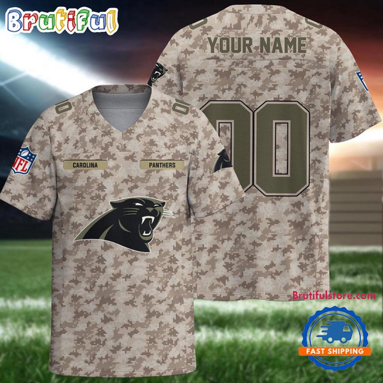 football Carolina Panthers Camo Veterans Personalized Football Jersey