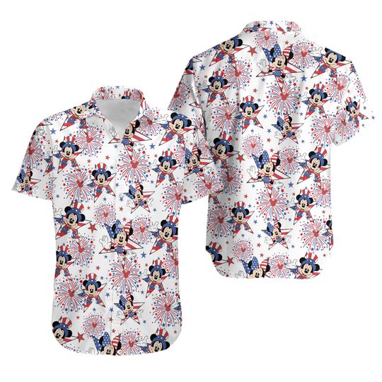 Mickey & Minnie Mouse USA Party Hawaiian Shirt for 4th of July