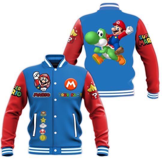 Personalized Super Mario Baseball Jacket, Video Game Jacket Men, Super Mario Bros Kids Jacket, Mario Birthday Boy Jacket, Mario Gifts