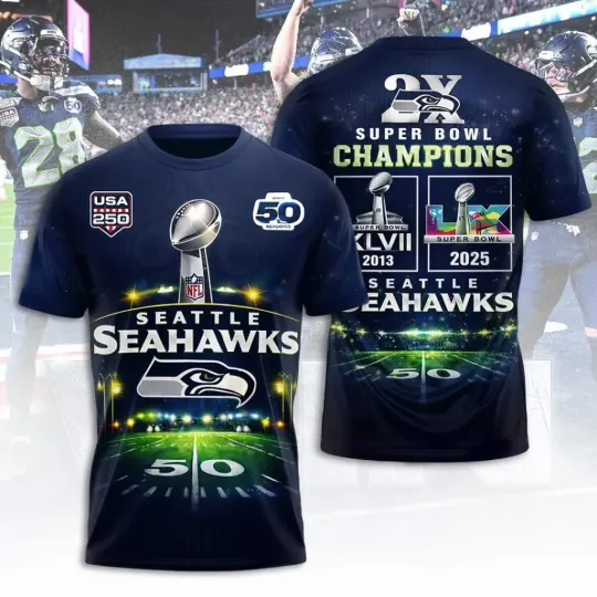 Discover Seattle Seahawk 2025 Super 1Bowl LX Champions 3D Apparel Shirt S-5XL Style24