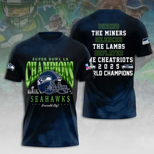 Discover Seattle Seahawk 2025 Super 1Bowl LX Champions 3D Apparel Shirt S-5XL Style4